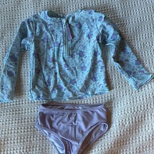 Ruffle Butts Floral Long-Sleeve Rash Guard Swim Set - Lavender/Turquoise